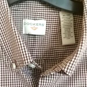 DOCKERS Mens Burgundy Check LS Shirt XL